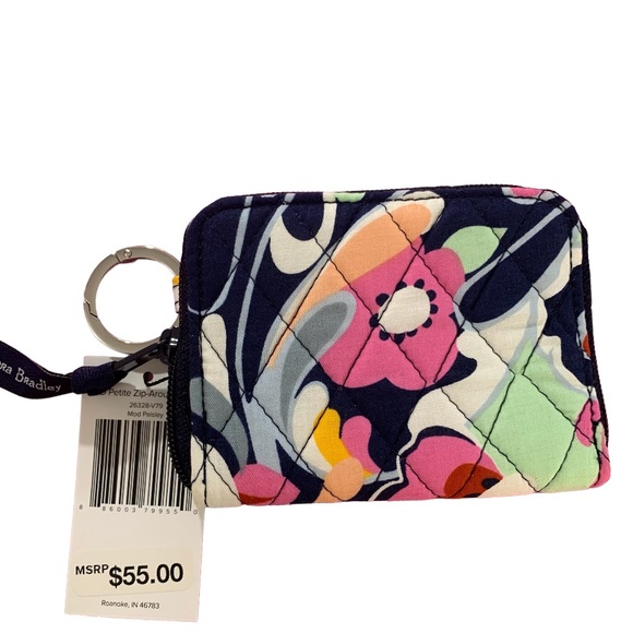 NWT $55 Vera Bradley RFID Petite Zip-Around Wallet Attached Keyring Mod Paisley - Picture 2 of 7